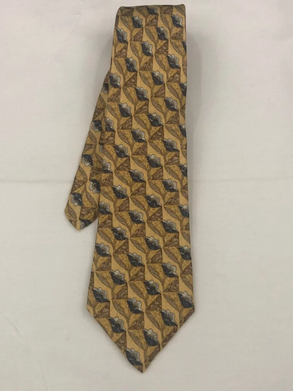 🍂 Vintage Lands' End 100% Silk Necktie | Gold Leaf Print | Classic Men's Design